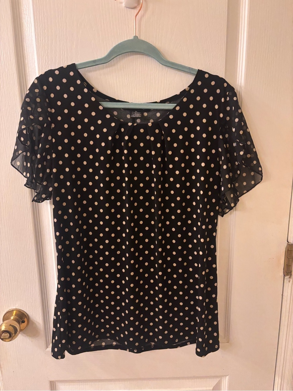 Adele & May Black Polka Dot Short Flutter Sleeve Blouse